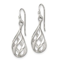 Sterling Silver Polished Fancy Twisted Teardrop Dangle Earrings view 2