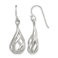 Sterling Silver Polished Fancy Twisted Teardrop Dangle Earrings view 1