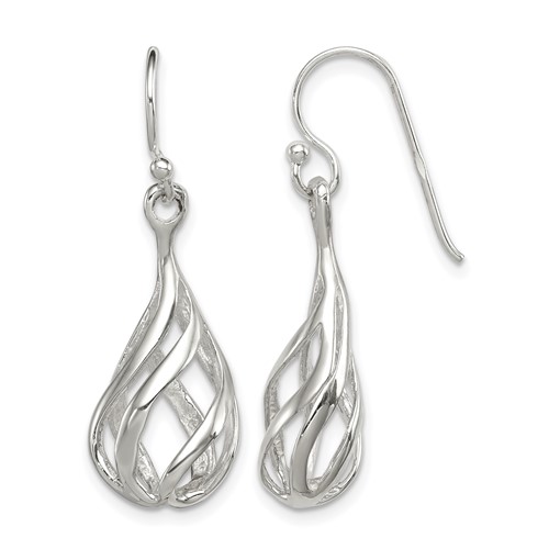 Sterling Silver Polished Fancy Twisted Teardrop Dangle Earrings