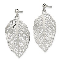 Sterling Silver Polished Leaf Post Dangle Earrings view 2