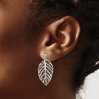 Sterling Silver Polished Leaf Post Dangle Earrings view 3