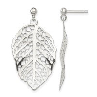 Sterling Silver Polished Leaf Post Dangle Earrings view 1
