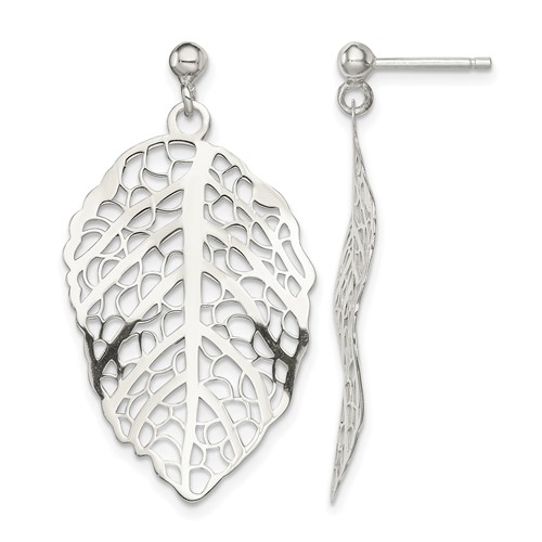 Sterling Silver Polished Leaf Post Dangle Earrings