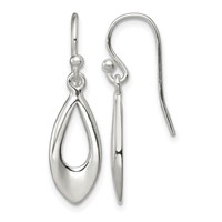 Sterling Silver Polished Teardrop Dangle Shepherd Hook Earrings view 1