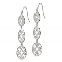 Sterling Silver Polished Diamond-cut Filigree Triple Oval Dangle Earrings view 2