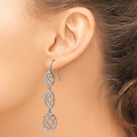Sterling Silver Polished Diamond-cut Filigree Triple Oval Dangle Earrings view 3