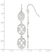 Sterling Silver Polished Diamond-cut Filigree Triple Oval Dangle Earrings view 4
