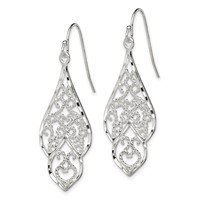 Sterling Silver Polished & Diamond-cut Fancy Filigree Dangle Earrings view 2