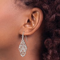 Sterling Silver Polished & Diamond-cut Fancy Filigree Dangle Earrings view 3