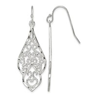 Sterling Silver Polished & Diamond-cut Fancy Filigree Dangle Earrings view 1