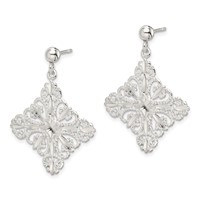 Sterling Silver Polished & Diamond-cut Filigree Square Post Dangle Earrings view 2