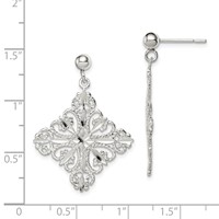 Sterling Silver Polished & Diamond-cut Filigree Square Post Dangle Earrings view 4