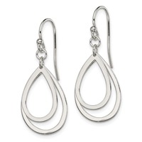 Sterling Silver Polished Double Teardrop Dangle Shepherd Hook Earrings view 2