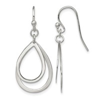 Sterling Silver Polished Double Teardrop Dangle Shepherd Hook Earrings view 1