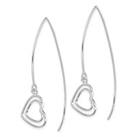 Sterling Silver Rhodium-plated Heart Threader Earrings view 2