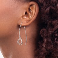 Sterling Silver Rhodium-plated Heart Threader Earrings view 3