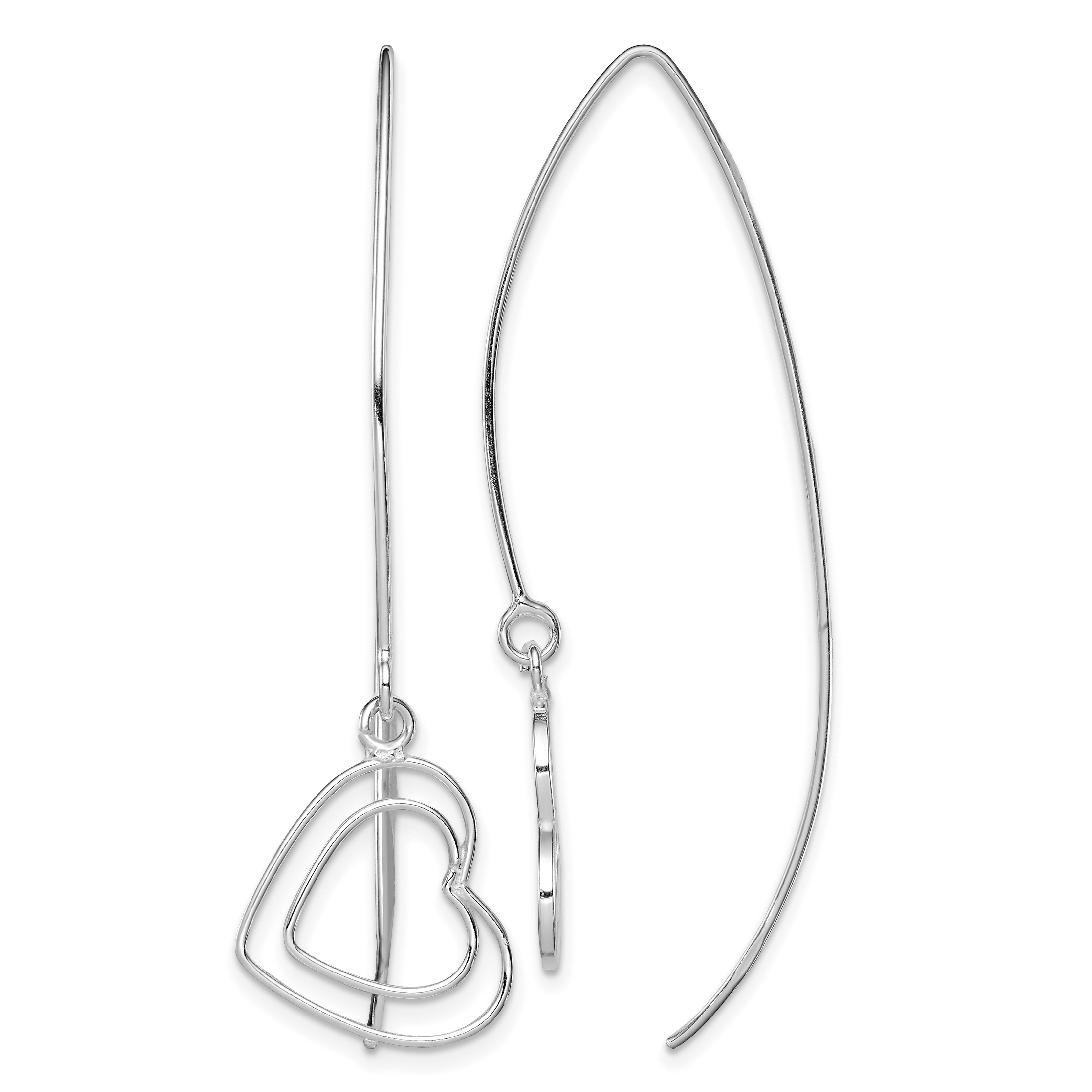 Sterling Silver Rhodium-plated Heart Threader Earrings (QE9075)