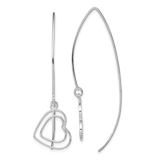 Sterling Silver Rhodium-plated Heart Threader Earrings
