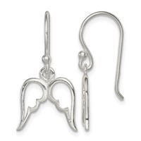 Sterling Silver Polished Wings Dangle Earrings view 1