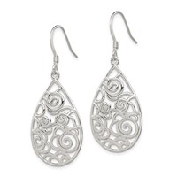 Sterling Silver Polished Fancy Filigree Teardrop Dangle Earrings view 2