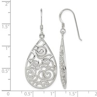Sterling Silver Polished Fancy Filigree Teardrop Dangle Earrings view 4