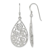 Sterling Silver Polished Fancy Filigree Teardrop Dangle Earrings view 1