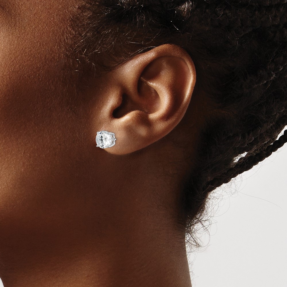 Sterling Silver Rhodium-plated Polished Round 8mm CZ Stud Earrings (QE9098)