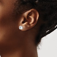 Sterling Silver Rhodium-plated Polished Round 8mm CZ Stud Earrings view 3
