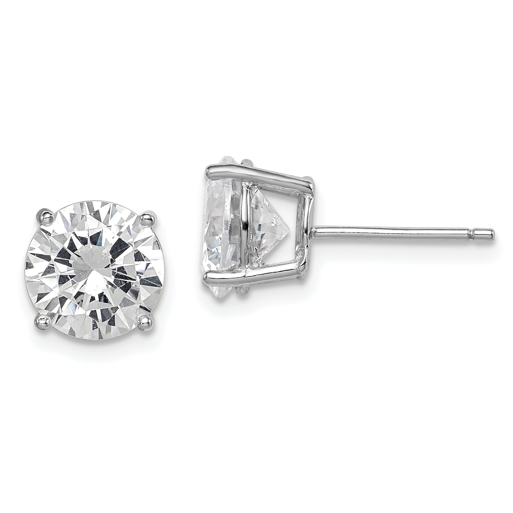 Sterling Silver Rhodium-plated Polished Round 8mm CZ Stud Earrings (QE9098)