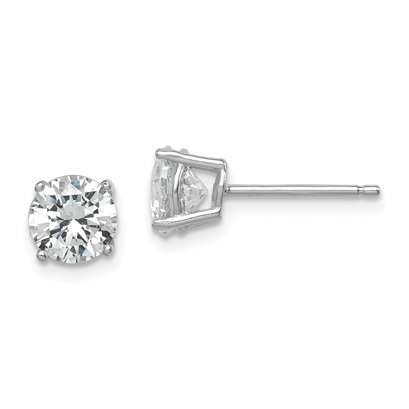 Sterling Silver Rhodium-plated Polished Round 6mm CZ Stud Earrings (QE9100)