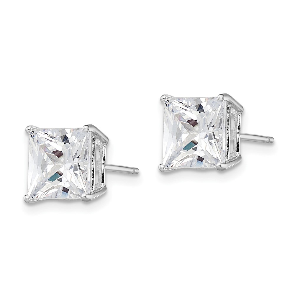 Sterling Silver Rhodium-plated Polished Square 8mm CZ Stud Earrings (QE9102)