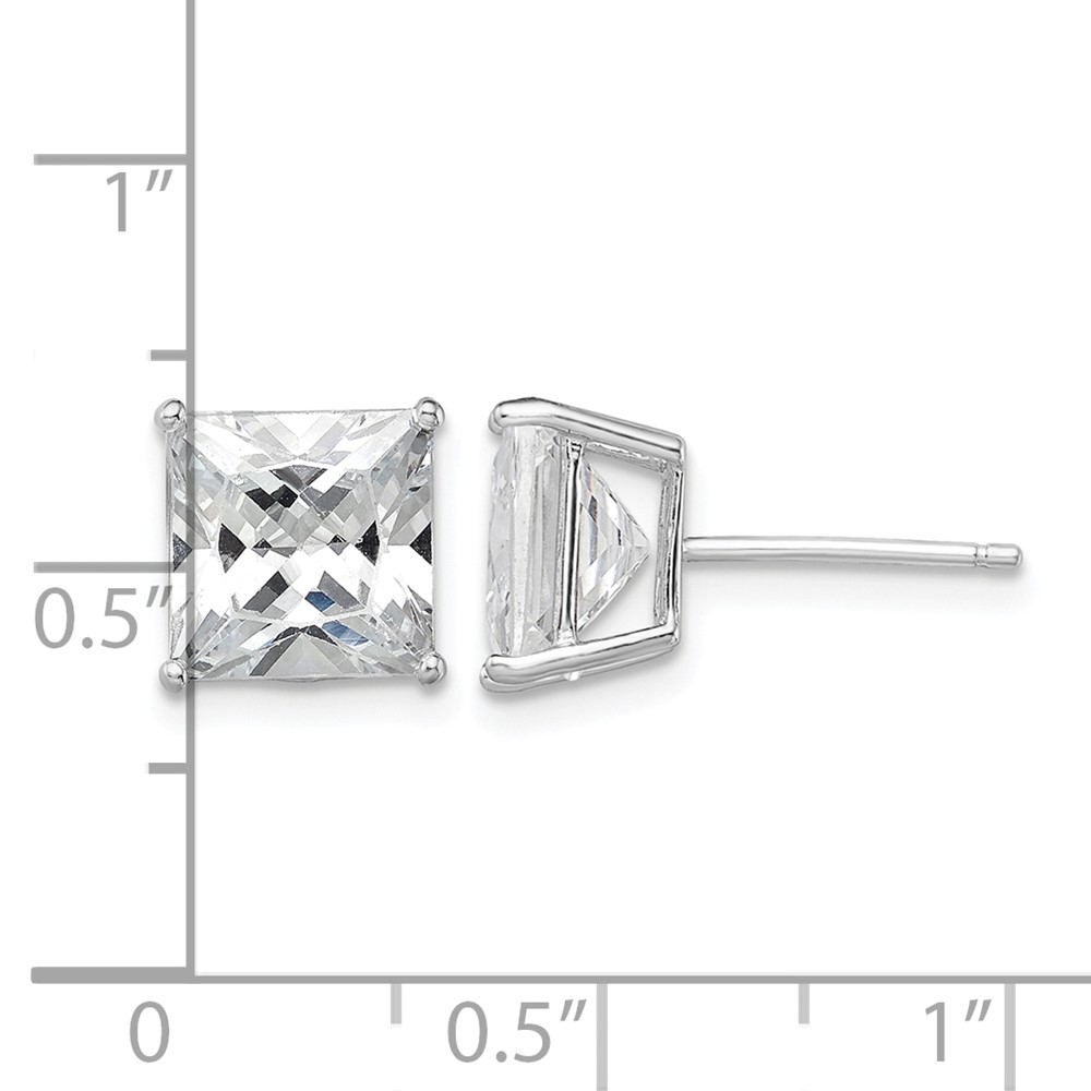 Sterling Silver Rhodium-plated Polished Square 8mm CZ Stud Earrings (QE9102)