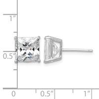 Sterling Silver Rhodium-plated Polished Square 8mm CZ Stud Earrings view 4