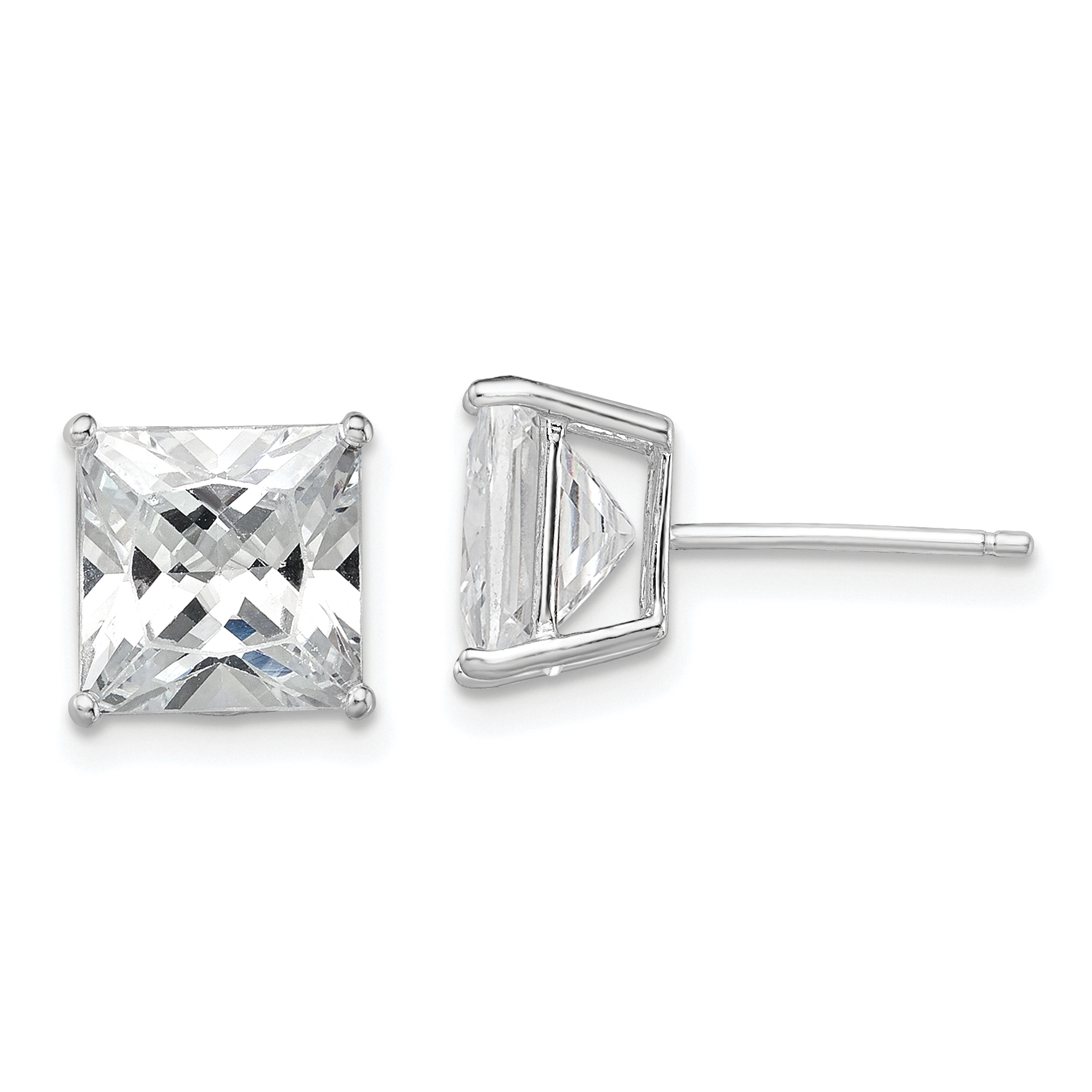 Sterling Silver Rhodium-plated Polished Square 8mm CZ Stud Earrings (QE9102)