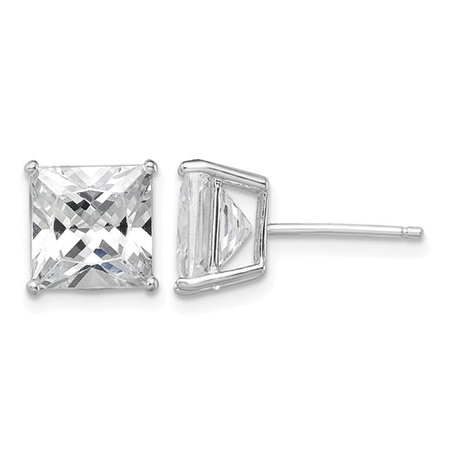 Sterling Silver Rhodium-plated Polished Square 8mm CZ Stud Earrings