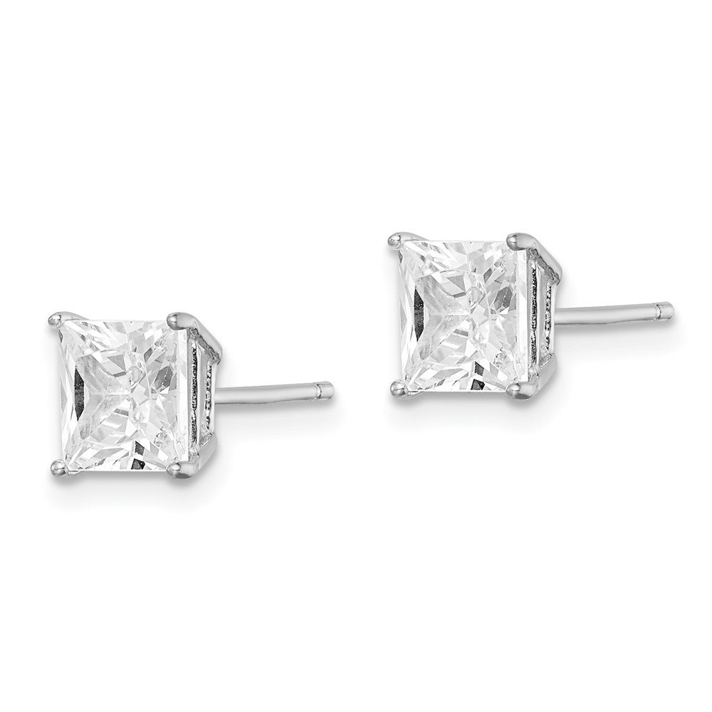 Sterling Silver Rhodium-plated Polished Square 6mm CZ Stud Earrings (QE9103)