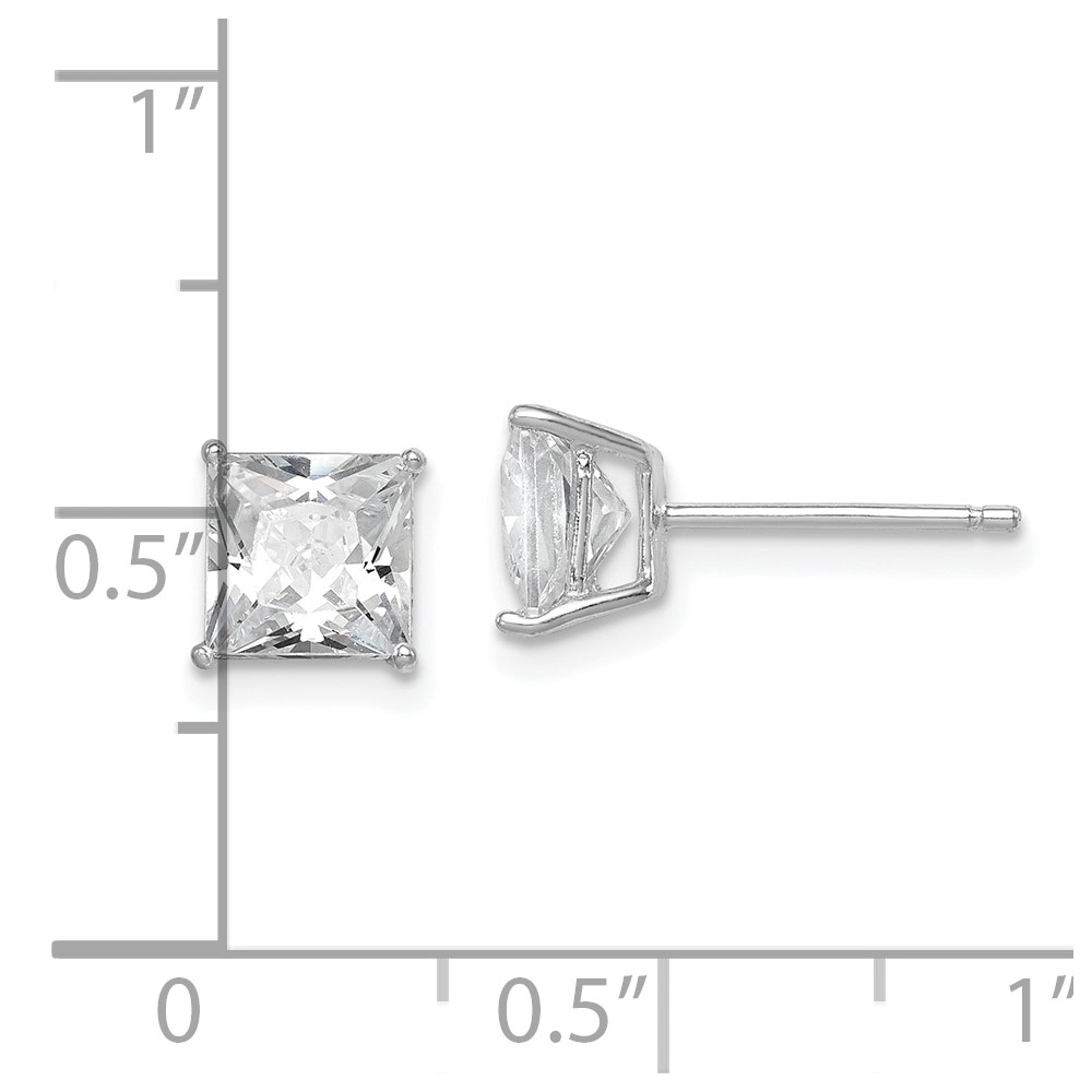 Sterling Silver Rhodium-plated Polished Square 6mm CZ Stud Earrings (QE9103)