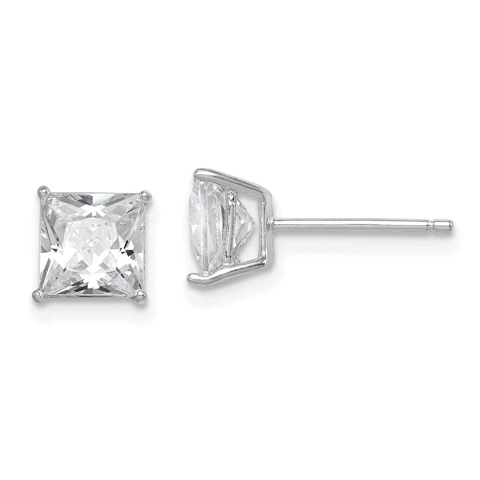Sterling Silver Rhodium-plated Polished Square 6mm CZ Stud Earrings (QE9103)