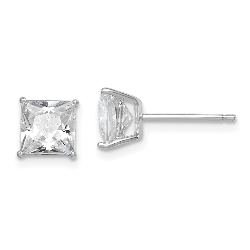 Sterling Silver Rhodium-plated Polished Square 6mm CZ Stud Earrings (QE9103)