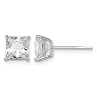 Sterling Silver Rhodium-plated Polished Square 6mm CZ Stud Earrings view 1