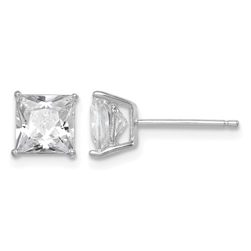 Sterling Silver Rhodium-plated Polished Square 6mm CZ Stud Earrings