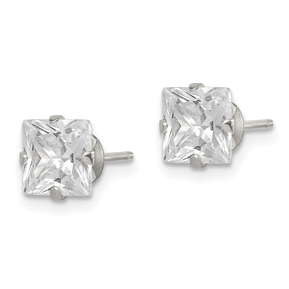 Sterling Silver Polished Princess 6mm CZ Snap Set Stud Earrings (QE9104)