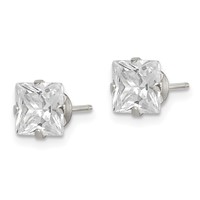 Sterling Silver Polished Princess 6mm CZ Snap Set Stud Earrings view 2