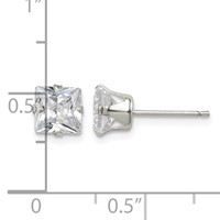 Sterling Silver Polished Princess 6mm CZ Snap Set Stud Earrings view 4