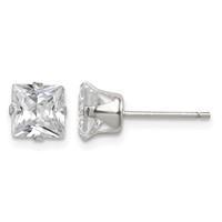 Sterling Silver Polished Princess 6mm CZ Snap Set Stud Earrings view 1