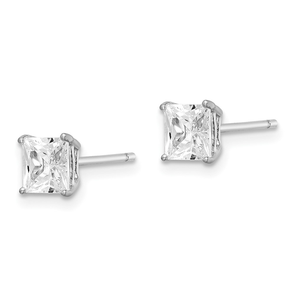Sterling Silver Rhodium-plated Polished Square 5mm CZ Stud Earrings (QE9105)
