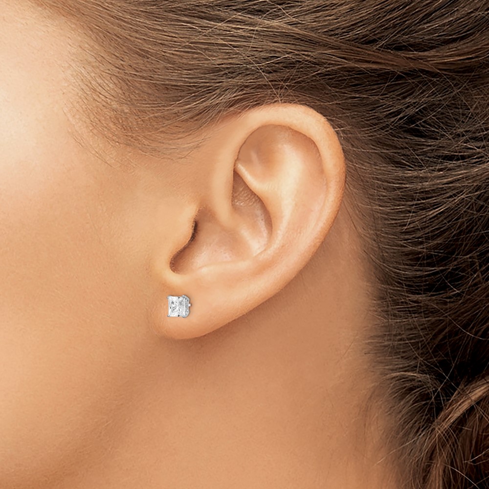 Sterling Silver Rhodium-plated Polished Square 5mm CZ Stud Earrings (QE9105)