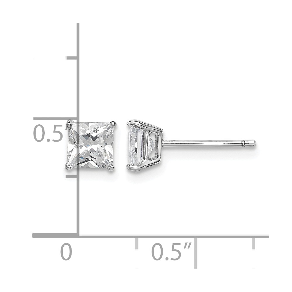 Sterling Silver Rhodium-plated Polished Square 5mm CZ Stud Earrings (QE9105)