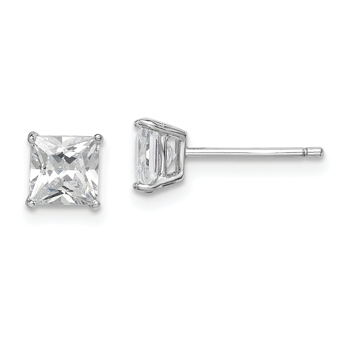 Sterling Silver Rhodium-plated Polished Square 5mm CZ Stud Earrings (QE9105)
