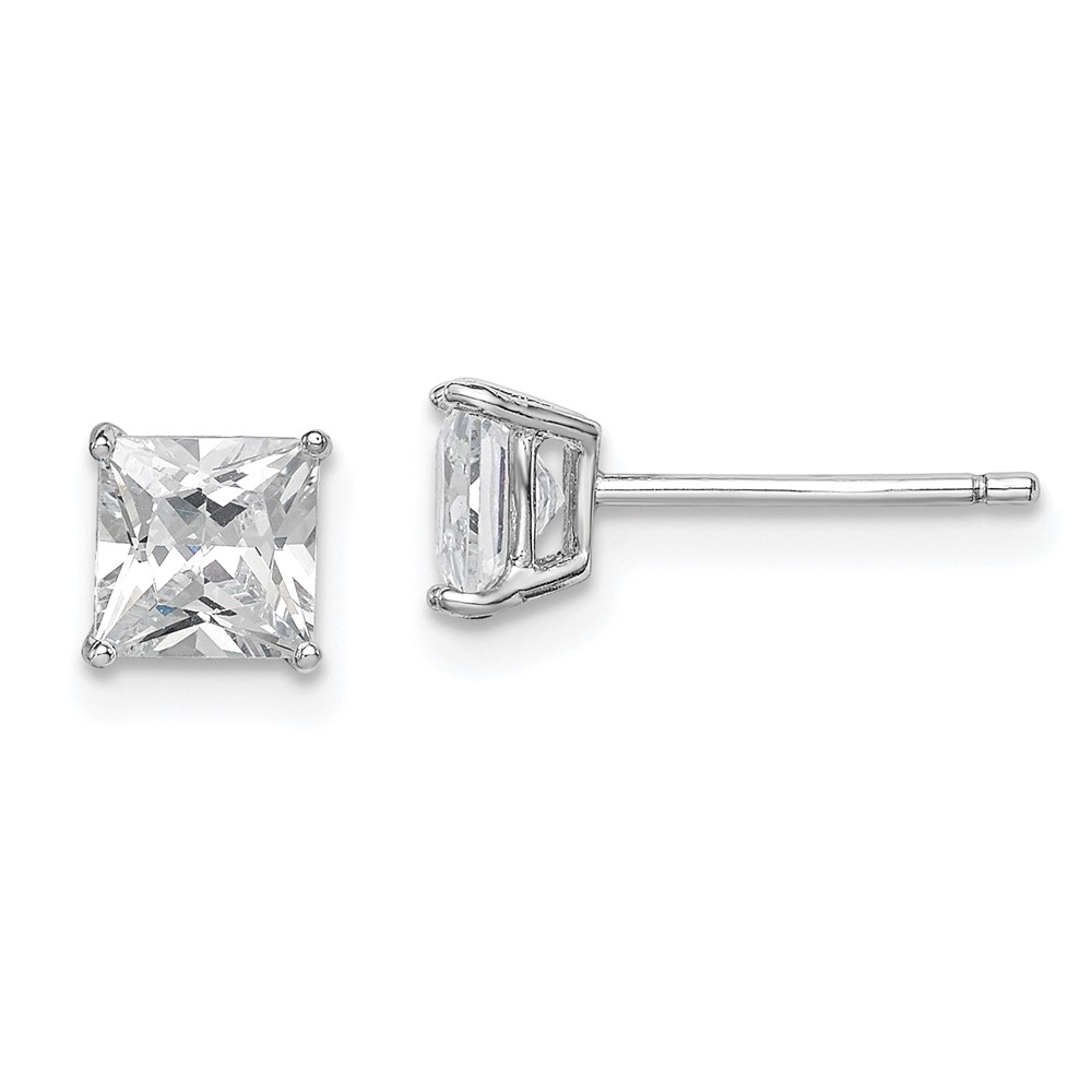 Sterling Silver Rhodium-plated Polished Square 5mm CZ Stud Earrings (QE9105)